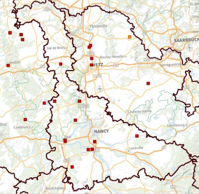 Carte des cas d’oiseaux sauvages contaminés par l’IAHP en Meurthe-et-Moselle au 07/02/2023
