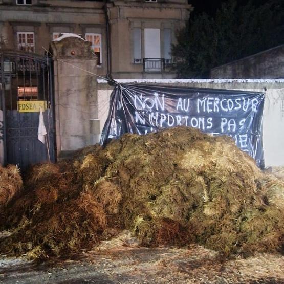 En guise de cadeau, des dépôts de fumier ont été réalisés devant la préfecture et les sous-préfectures, comme ici à Lunéville. Photo DR.