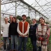 (De g. à d.) : Bastien Delhomme (Bts Mv 2), Christian Fleurentin (Formateur en Sth et agroéquipement), Juliette Haas (Bts Mv 1), Boris Suty (Bts Mv 2), Cécile Aubert (Enseignante en Sciences et Techiques Horticoles) et Julie Schaack (Bts Mv 1). Photo DR