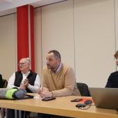 Tania Klein et Philippe Thomas, directrice et président de la FrCuma Grand Est, et Frédéric Poinsignon et Quentin Van Kampf, président et animateur de la section Cuma 54-57. Photo : H.Flamant