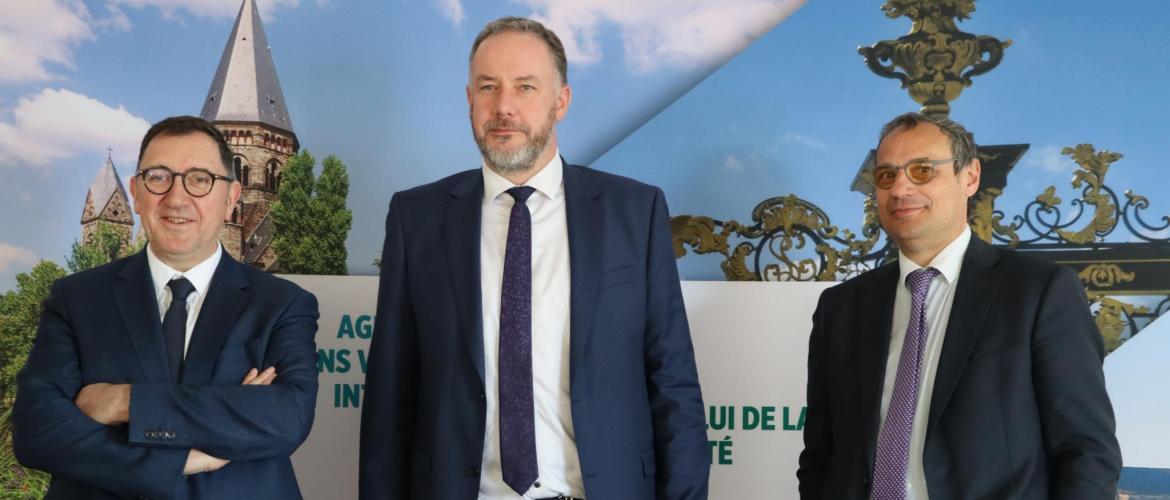 Jean-François Rinfray, directeur général adjoint, Denis Piard, président, et Laurent Cazelles, directeur général du Crédit Agricole de Lorraine.